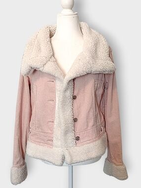 Celebrity Pink Corduroy Jacket with Cream Sherpa Trim Size Medium